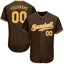 Load image into Gallery viewer, Custom Brown Gold-White Authentic Baseball Jersey