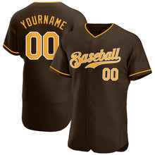 Load image into Gallery viewer, Custom Brown Gold-White Authentic Baseball Jersey