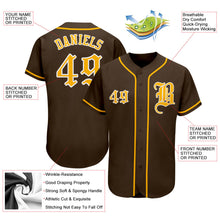 Load image into Gallery viewer, Custom Brown Gold-White Authentic Baseball Jersey