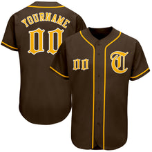 Load image into Gallery viewer, Custom Brown Gold-White Authentic Baseball Jersey