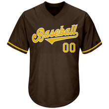 Load image into Gallery viewer, Custom Brown Gold-White Authentic Throwback Rib-Knit Baseball Jersey Shirt