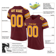 Load image into Gallery viewer, Custom Burgundy Gold-White Mesh Authentic Football Jersey