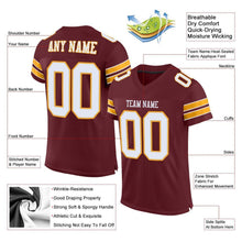 Load image into Gallery viewer, Custom Burgundy White-Gold Mesh Authentic Football Jersey