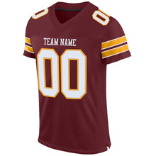 Load image into Gallery viewer, Custom Burgundy White-Gold Mesh Authentic Football Jersey