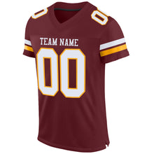 Load image into Gallery viewer, Custom Burgundy White-Gold Mesh Authentic Football Jersey
