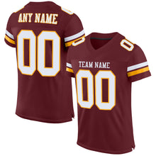 Load image into Gallery viewer, Custom Burgundy White-Gold Mesh Authentic Football Jersey