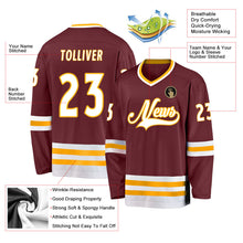 Load image into Gallery viewer, Custom Burgundy White-Gold Hockey Jersey