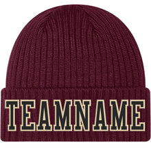 Load image into Gallery viewer, Custom Burgundy Black-Cream Stitched Cuffed Knit Hat