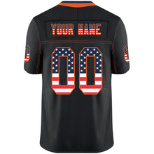 Load image into Gallery viewer, Custom Lights Out Black Orange-Navy USA Flag Fashion Football Jersey