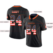 Load image into Gallery viewer, Custom Lights Out Black Orange-Navy USA Flag Fashion Football Jersey