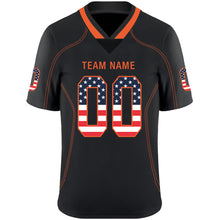 Load image into Gallery viewer, Custom Lights Out Black Orange-Navy USA Flag Fashion Football Jersey