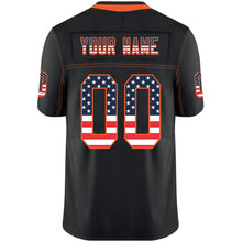 Load image into Gallery viewer, Custom Lights Out Black Orange-Navy USA Flag Fashion Football Jersey