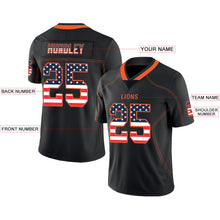 Load image into Gallery viewer, Custom Lights Out Black Orange-Navy USA Flag Fashion Football Jersey