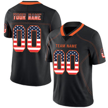 Load image into Gallery viewer, Custom Lights Out Black Orange-Navy USA Flag Fashion Football Jersey