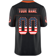 Load image into Gallery viewer, Custom Lights Out Black Orange-Brown USA Flag Fashion Football Jersey