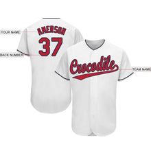 Load image into Gallery viewer, Custom White Red-Navy Baseball Jersey