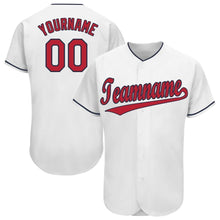 Load image into Gallery viewer, Custom White Red-Navy Baseball Jersey