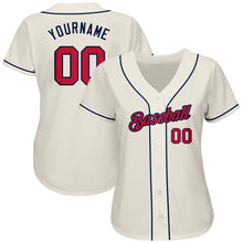 Load image into Gallery viewer, Custom Cream Red-Navy Authentic Baseball Jersey