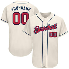 Load image into Gallery viewer, Custom Cream Red-Navy Authentic Baseball Jersey