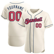 Load image into Gallery viewer, Custom Cream Red-Navy Authentic Baseball Jersey