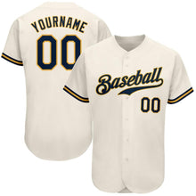 Load image into Gallery viewer, Custom Cream Navy-Gold Authentic Baseball Jersey