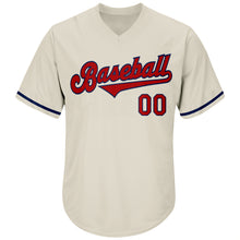 Load image into Gallery viewer, Custom Cream Red-Navy Authentic Throwback Rib-Knit Baseball Jersey Shirt