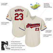 Load image into Gallery viewer, Custom Cream Red-Navy Authentic Throwback Rib-Knit Baseball Jersey Shirt