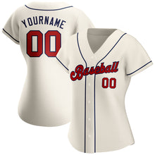 Load image into Gallery viewer, Custom Cream Red-Navy Authentic Baseball Jersey