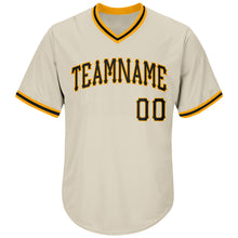Load image into Gallery viewer, Custom Cream Black-Gold Authentic Throwback Rib-Knit Baseball Jersey Shirt