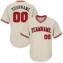 Load image into Gallery viewer, Custom Cream Red-Black Authentic Throwback Rib-Knit Baseball Jersey Shirt