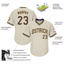 Load image into Gallery viewer, Custom Cream Navy-Gold Authentic Throwback Rib-Knit Baseball Jersey Shirt