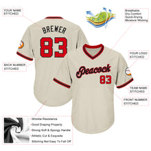 Load image into Gallery viewer, Custom Cream Red-Black Authentic Throwback Rib-Knit Baseball Jersey Shirt