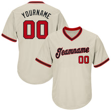 Load image into Gallery viewer, Custom Cream Red-Black Authentic Throwback Rib-Knit Baseball Jersey Shirt