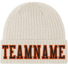 Load image into Gallery viewer, Custom Cream Black-Orange Stitched Cuffed Knit Hat