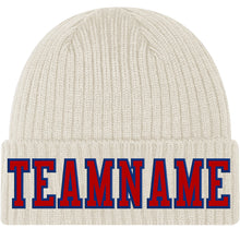 Load image into Gallery viewer, Custom Cream Red-Royal Stitched Cuffed Knit Hat