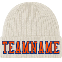 Load image into Gallery viewer, Custom Cream Orange-Royal Stitched Cuffed Knit Hat