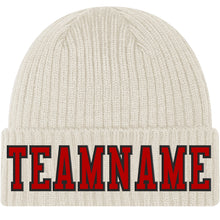 Load image into Gallery viewer, Custom Cream Red-Black Stitched Cuffed Knit Hat