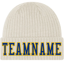 Load image into Gallery viewer, Custom Cream Royal-Gold Stitched Cuffed Knit Hat