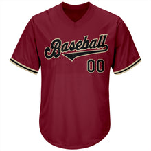 Load image into Gallery viewer, Custom Crimson Black-Khaki Authentic Throwback Rib-Knit Baseball Jersey Shirt