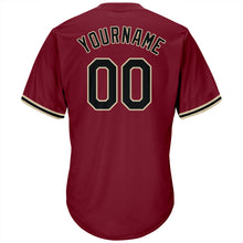Load image into Gallery viewer, Custom Crimson Black-Khaki Authentic Throwback Rib-Knit Baseball Jersey Shirt
