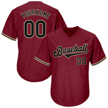 Load image into Gallery viewer, Custom Crimson Black-Khaki Authentic Throwback Rib-Knit Baseball Jersey Shirt