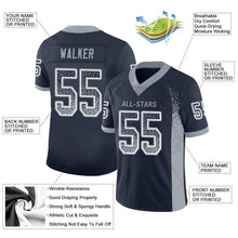 Load image into Gallery viewer, Custom Navy Light Gray-White Mesh Drift Fashion Football Jersey
