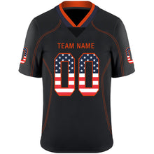Load image into Gallery viewer, Custom Lights Out Black Orange-Navy USA Flag Fashion Football Jersey