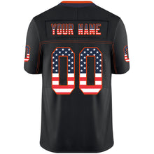 Load image into Gallery viewer, Custom Lights Out Black Orange-Navy USA Flag Fashion Football Jersey