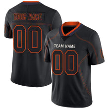 Load image into Gallery viewer, Custom Lights Out Black Orange-Navy Football Jersey