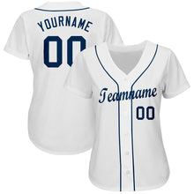 Load image into Gallery viewer, Custom White Navy Baseball Jersey