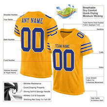Load image into Gallery viewer, Custom Gold Royal-White Mesh Authentic Football Jersey