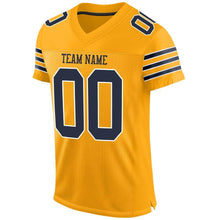 Load image into Gallery viewer, Custom Gold Navy-White Mesh Authentic Football Jersey