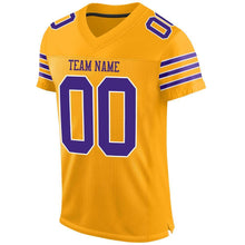 Load image into Gallery viewer, Custom Gold Purple-White Mesh Authentic Football Jersey