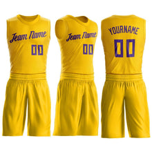 Load image into Gallery viewer, Custom Gold Purple Round Neck Suit Basketball Jersey